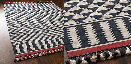 Black, White, and Red Dhurrie Rug