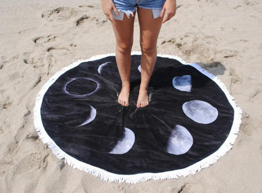 Round Moon Phases Beach Towel