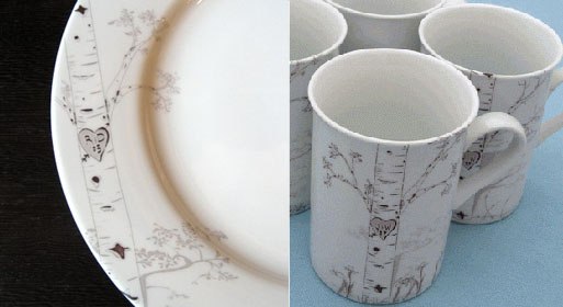 Custom Birch Tree Plate and Mug Set