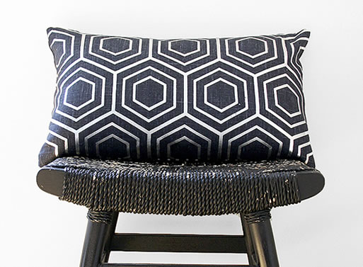 Silver on Blue Linen Hex Pillow Cover