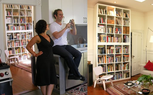 Wall of Books at Philip Wood and Tanya Ketenjian’s home